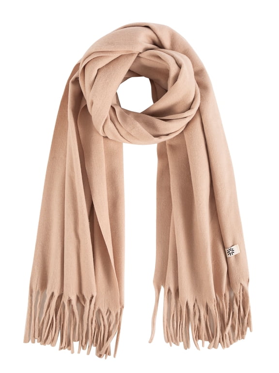 Pashmina Shawl for Women, Winter Warm Soft Solid Tassel Scarf for Women and Men, Brown