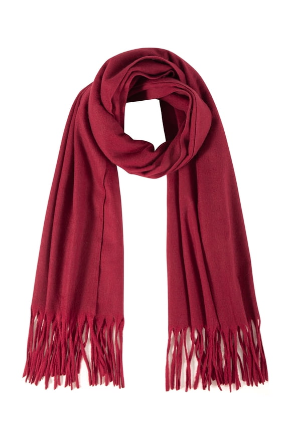 Pashmina Shawl for Women, Winter Warm Soft Solid Tassel Scarf for Women and Men, Wine Red