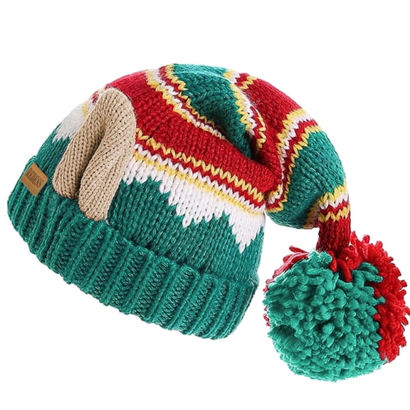 REDESS Santa Hat, Knitted Christmas Green Santa Hat with Pom Pom, Soft Stretchy Holiday Beanie Hat for Adult