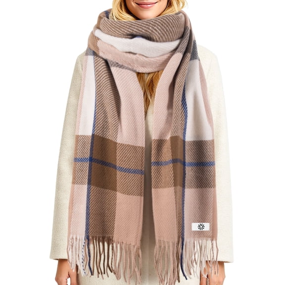 REDESS Scarf for Women and Men,Unisex Adult Winter Soft Plaid Pattern Cozy Warm Tassel Shawl Wrap,,Plaid Gray