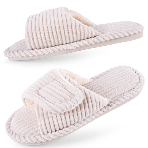 REDESS Slippers for women, Corduroy Open Toe Adjustable Strap House Slides