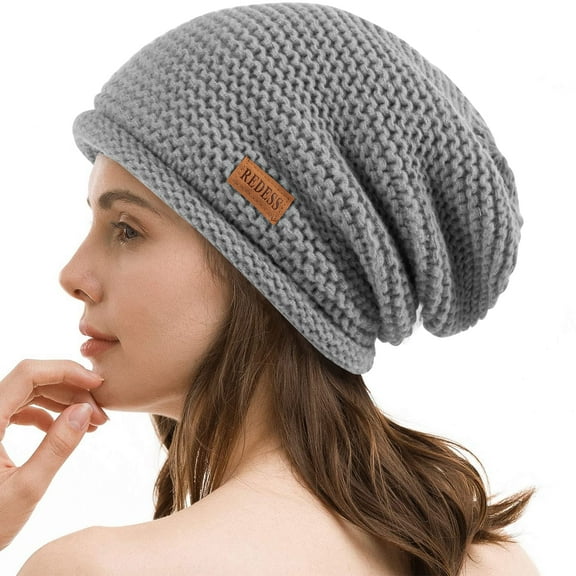REDESS Slouchy Black Beanie Hat for Women and Men, Winter Warm Thick Skull Cap