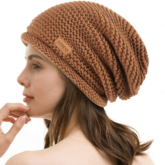REDESS Slouchy Black Beanie Hat for Women and Men, Winter Warm Thick Skull Cap