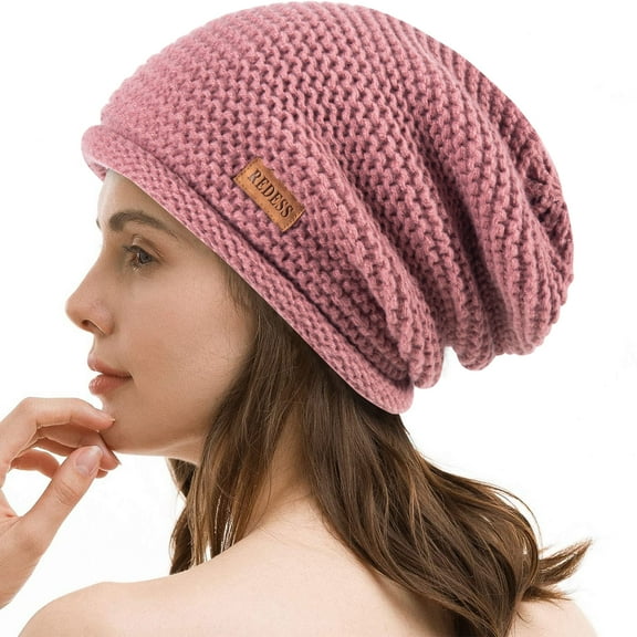 REDESS Slouchy Black Beanie Hat for Women and Men, Winter Warm Thick Skull Cap