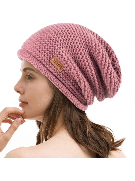 Slouchy Black Beanie Hat for Women and Men, Winter Warm Thick Skull Cap