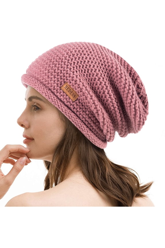 Slouchy Black Beanie Hat for Women and Men, Winter Warm Thick Skull Cap