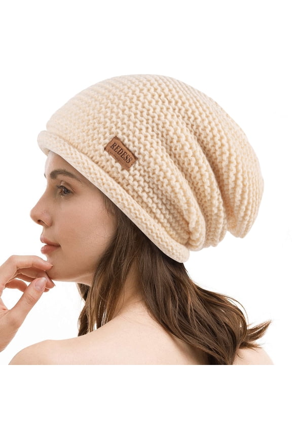 Slouchy Black Beanie Hat for Women and Men, Winter Warm Thick Skull Cap