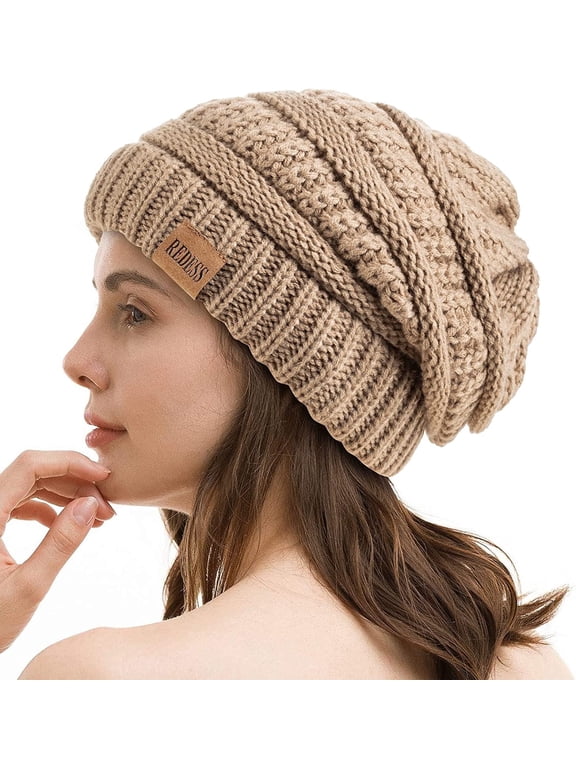 Slouchy Khaki Beanie Hat for Women Winter Warm Knit Cap