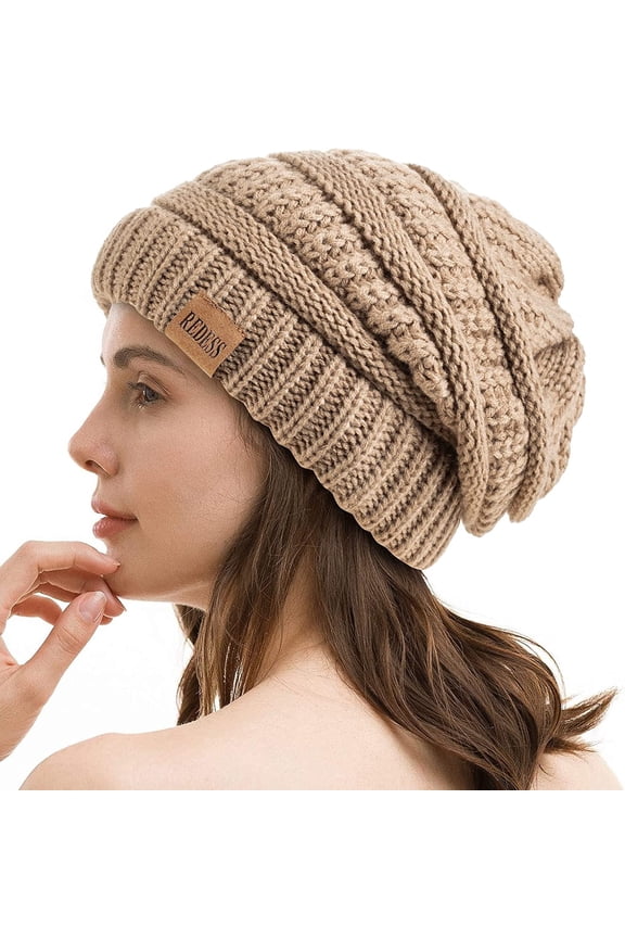 Slouchy Khaki Beanie Hat for Women Winter Warm Knit Cap