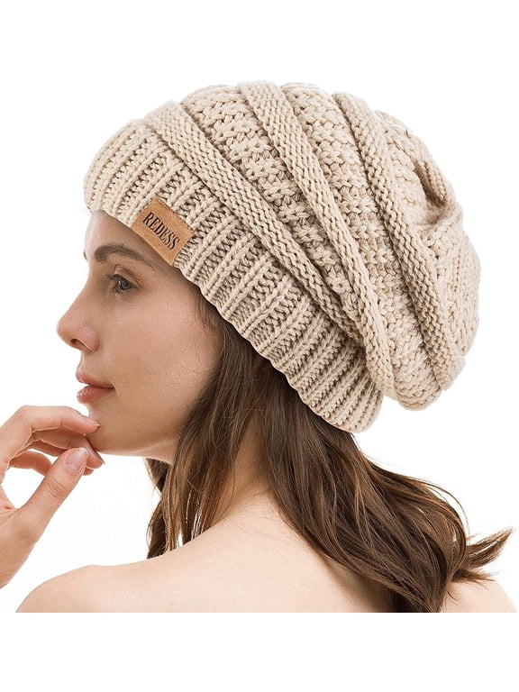 Slouchy Oat Beanie Hat for Women Winter Warm Knit Cap