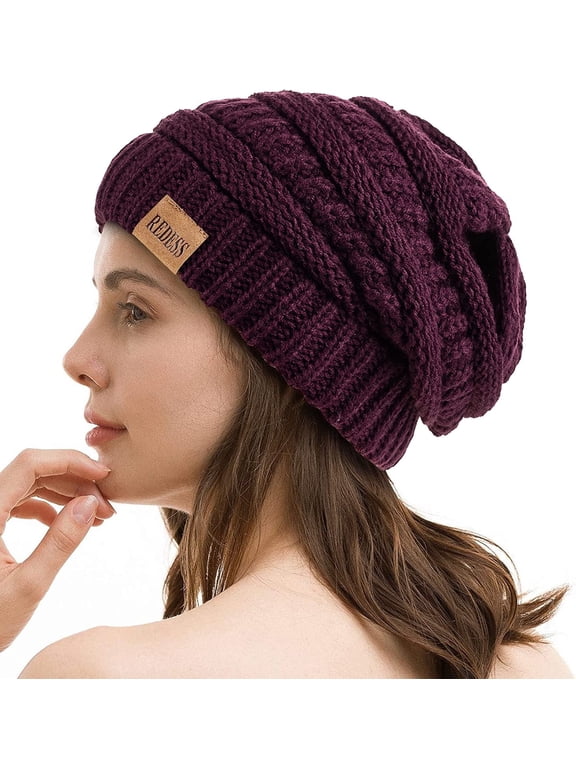 Slouchy Purple Beanie Hat for Women Winter Warm Knit Cap