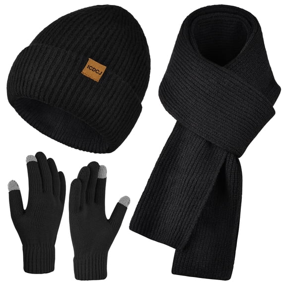 REDESS Winter Beanie Hat and Gloves Scarf Set for Men and Women,Black