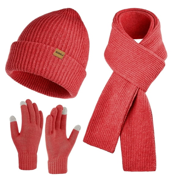 REDESS Beanie Hat and Gloves Scarf Winter Set for Men and Women，Black