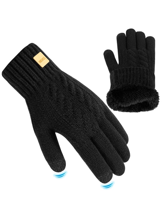 Winter Gloves for Women and Men with Touch Screen Thermal Knit Black Gloves.