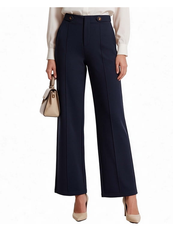 Wide Leg Dress Pants for Women, High Waist Stretch Work Slacks with Pockets, XS-2XL