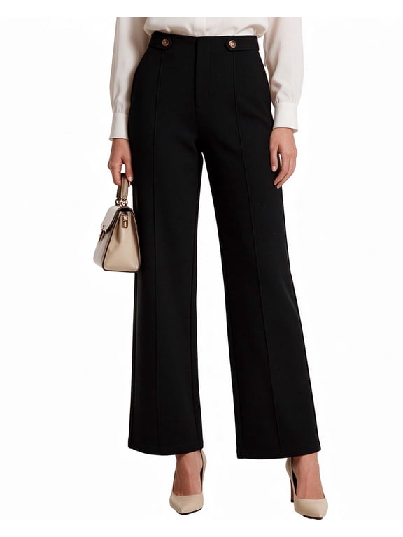 Wide Leg Dress Pants for Women, High Waist Stretch Work Slacks with Pockets, XS-2XL