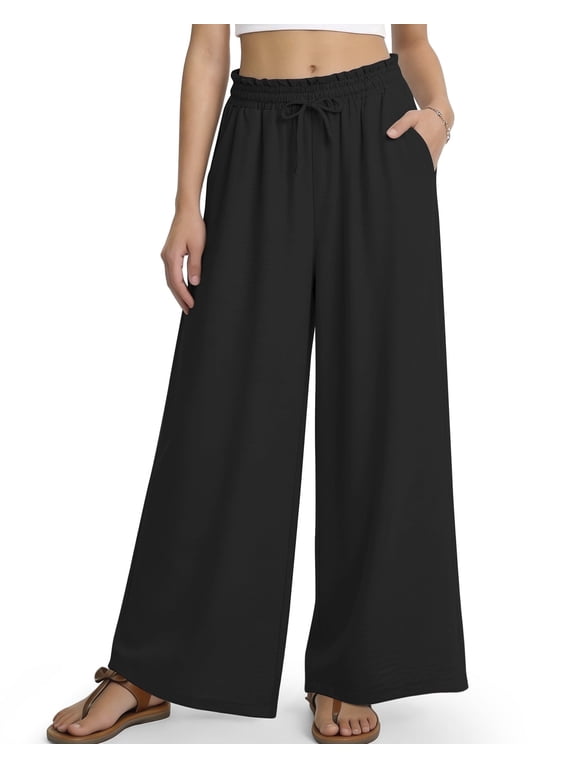Wide Leg Pants for Women Palazzo Drawstring Loose Relaxed Fit with Pockets S-XXL