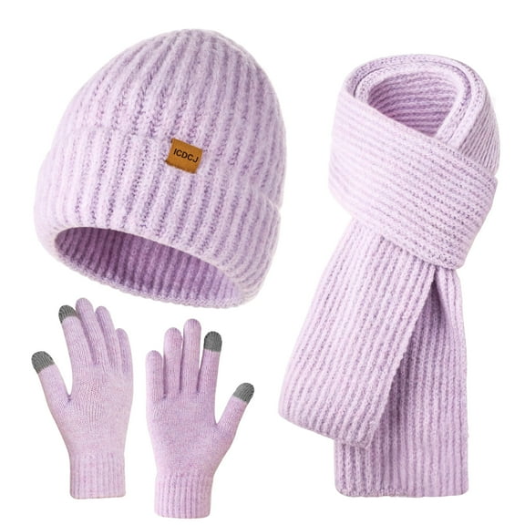 REDESS Winter Beanie Hat Scarf and Gloves Set for Men and Women,Purple