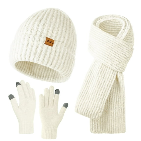 REDESS Winter Beanie Hat Scarf and Gloves Set for Men and Women,White