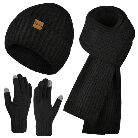REDESS Winter Beanie Hat Scarf and Gloves Set for Men and Women,Black