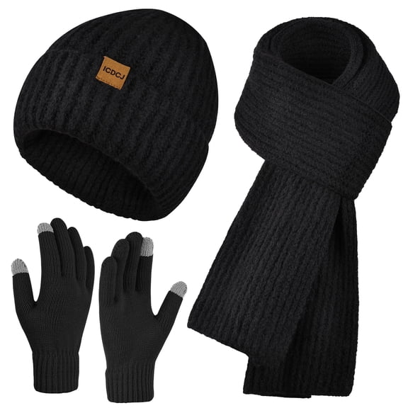REDESS Winter Beanie Hat Scarf and Gloves Set for Men and Women,Black