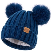 REDESS Winter Beanie Hats for Kids with Warm Fleece Lined, Childrens Knit Hat for Boys Girls 5-9 Years Old