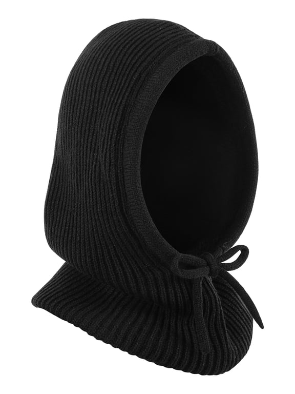 Winter Beanie Hats for Women Knit Beanie with Adjustable Drawstring Warm Hooded Skull Cap,Black