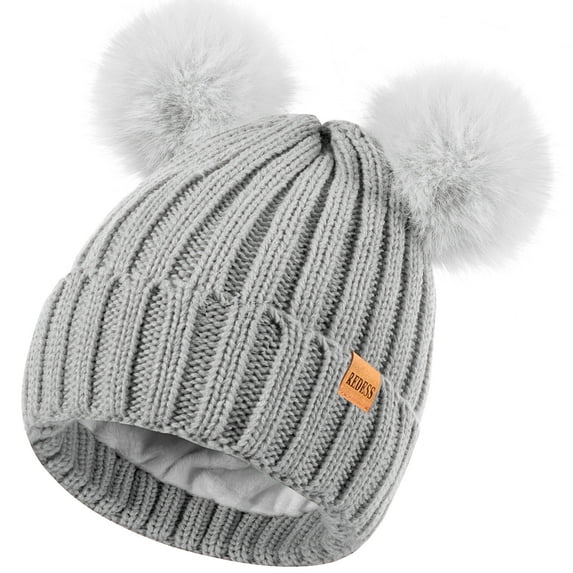 REDESS Winter Beanie Hat for Women with Warm Fleece Lined, Thick Slouchy Knit Skull Ski Cap-Light Gray
