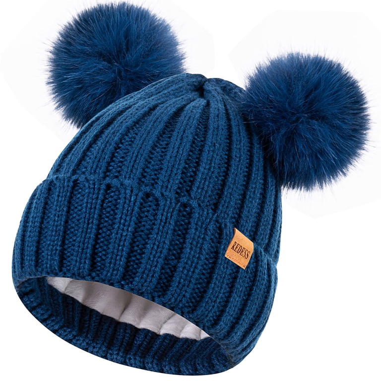 Women’s Dark Blue Winter Fleece-Lined Chunky Knit Beanie Snow Hat Cap Women main image 3