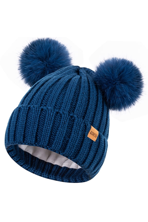 Winter Beanie Hat for Women with Warm Fleece Lined, Thick Slouchy Knit Skull Ski Cap-Blue