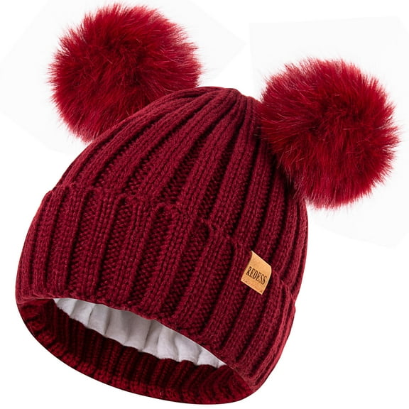 REDESS Winter Beanie Hat for Women with Warm Fleece Lined, Thick Slouchy Knit Skull Ski Cap-Wine RED