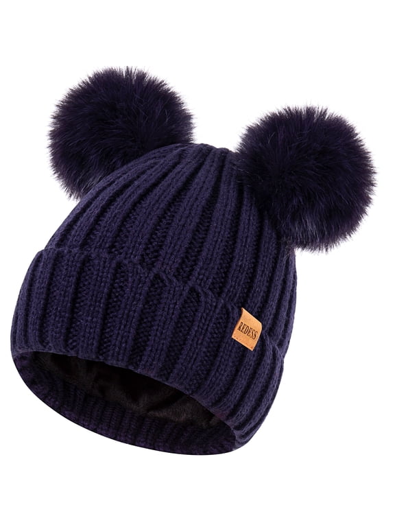 Winter Beanie Hat for Women with Warm Fleece Lined, Thick Slouchy Knit Skull Ski Cap-Navy