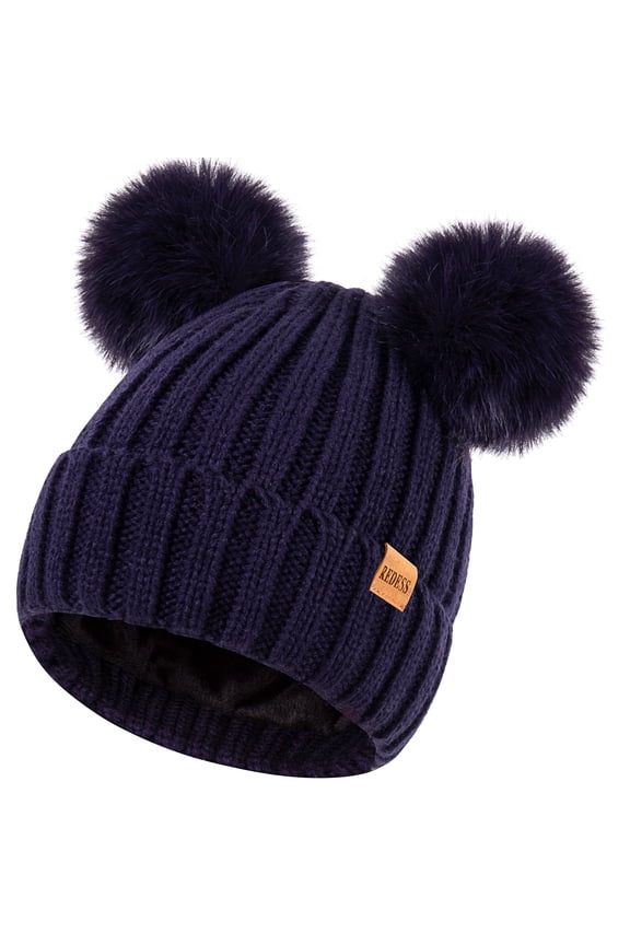 Winter Beanie Hat for Women with Warm Fleece Lined, Thick Slouchy Knit Skull Ski Cap-Navy