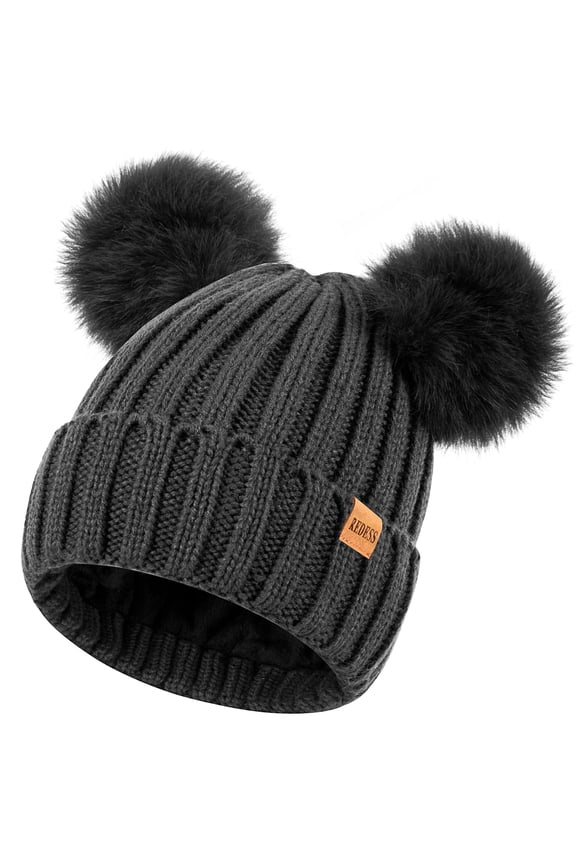 Winter Beanie Hat for Women with Warm Fleece Lined, Thick Slouchy Knit Skull Ski Cap-Dark Gray