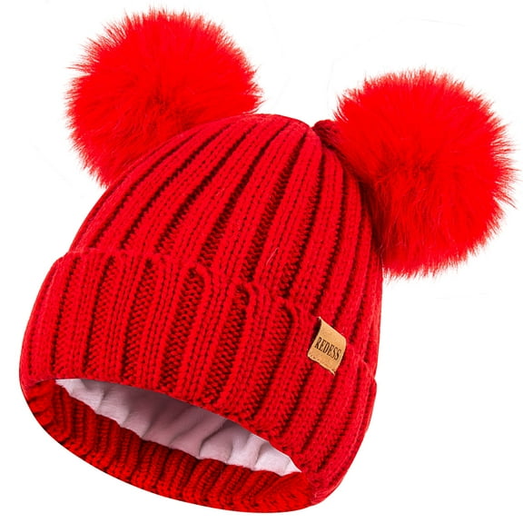 REDESS Winter Beanie Hat for Women with Warm Fleece Lined, Thick Slouchy Knit Skull Ski Cap-Red