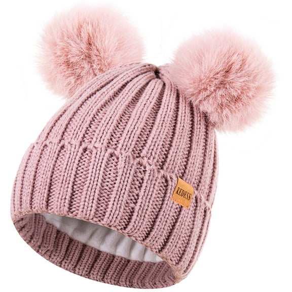 REDESS Winter Beanie Hat for Women with Warm Fleece Lined, Thick Slouchy Knit Skull Ski Cap-Pink