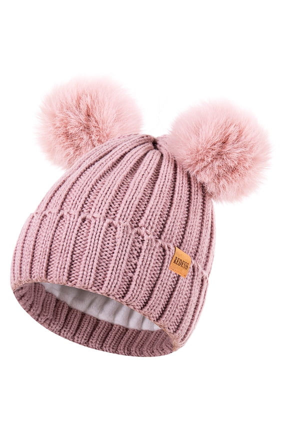 Winter Beanie Hat for Women with Warm Fleece Lined, Thick Slouchy Knit Skull Ski Cap-Pink