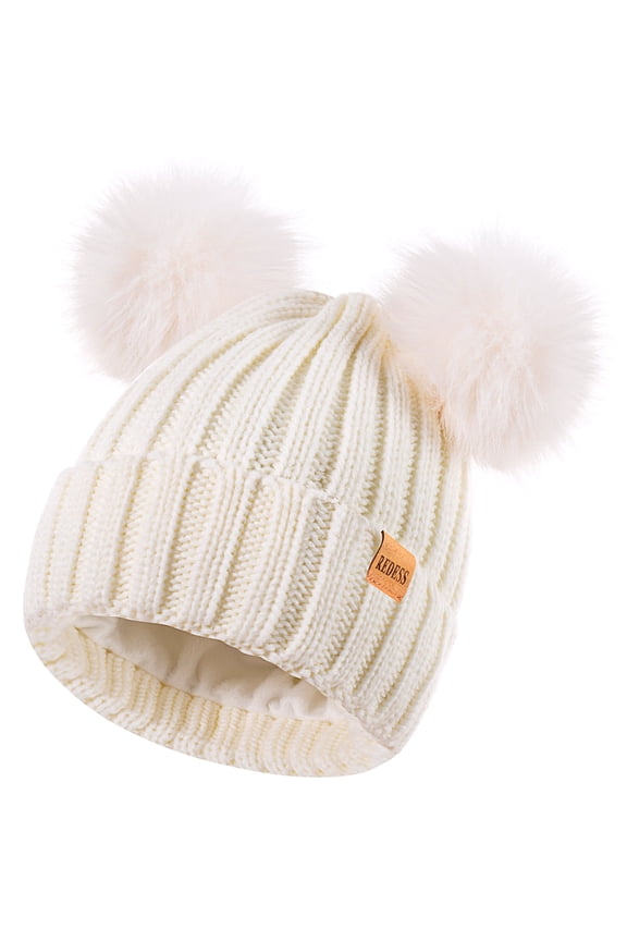 Winter Beanie Hat for Women with Warm Fleece Lined, Thick Slouchy Knit Skull Ski Cap-White