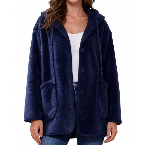 REDESS Winter Coats for Women, Hooded Button Front Outerwear Coats, Casual Warm Winter Jacket