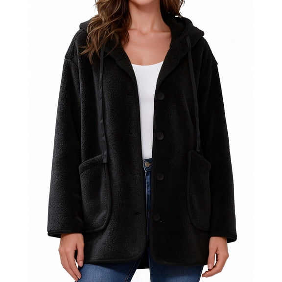 REDESS Winter Coats for Women, Hooded Button Front Outerwear Coats, Casual Warm Winter Jacket