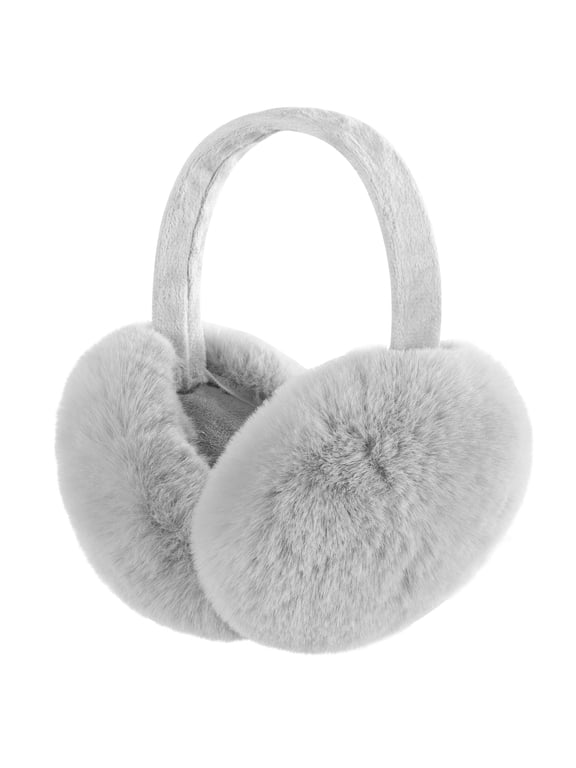 Winter Ear Warmers for Women Girls Faux Fur Cute Foldable Warm Earmuffs,Gray