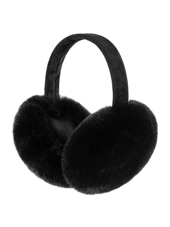 Winter Ear Warmers for Women Girls Faux Fur Cute Foldable Warm Earmuffs,Black