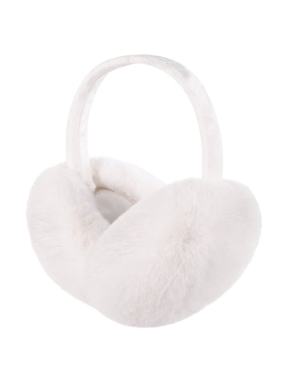 Winter Ear Warmers for Women Girls Faux Fur Cute Foldable Warm Earmuffs,White