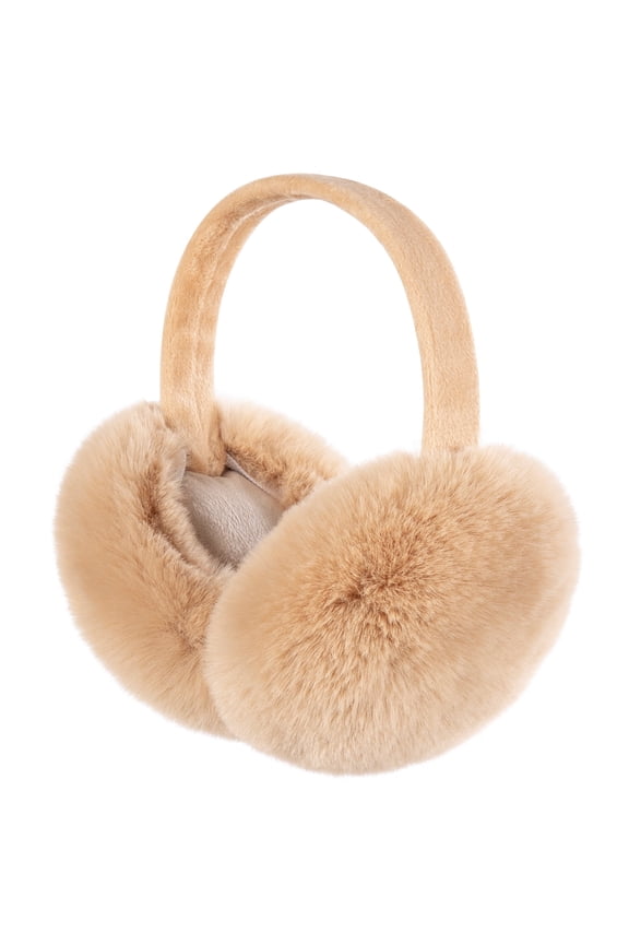 Winter Ear Warmers for Women Girls Faux Fur Cute Foldable Warm Earmuffs,Beige
