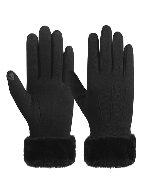 Womens Winter Gloves, Fleece Lined Touchscreen Windproof Gloves with Faux Fur Cuff