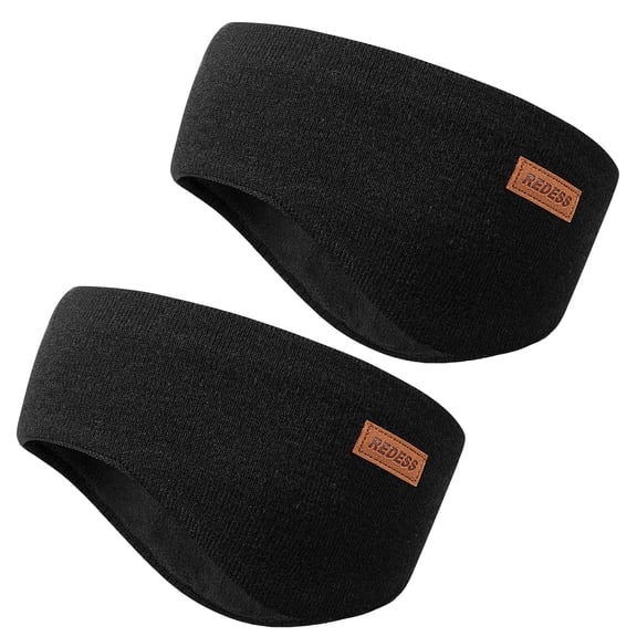 REDESS Winter Headband for Women Soft Fleece Ear Warmer Black Headband 2 Pack
