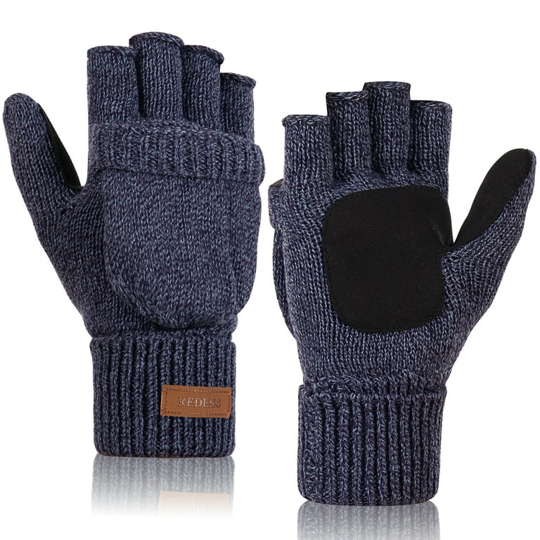 REDESS Winter Mittens Fingerless Gloves for Women and Men Knitted