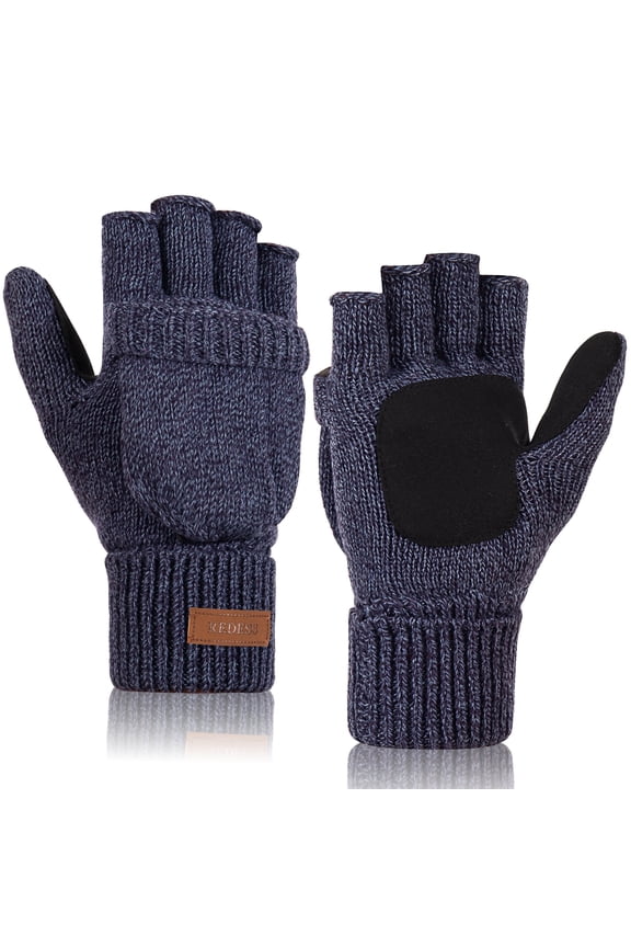 Winter Mittens Fingerless Gloves for Women and Men Knitted Convertible Gloves