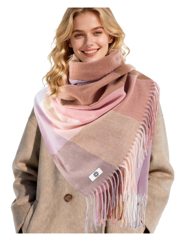 Scarves for Women Winter Soft Long Tassel Plaid Pattern Pashmina Scarves for Adult Unisex,Pink