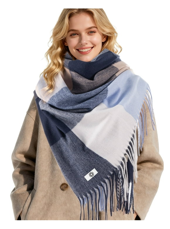 Unisex Winter Long Plaid Pashmina Scarves for Women,Black